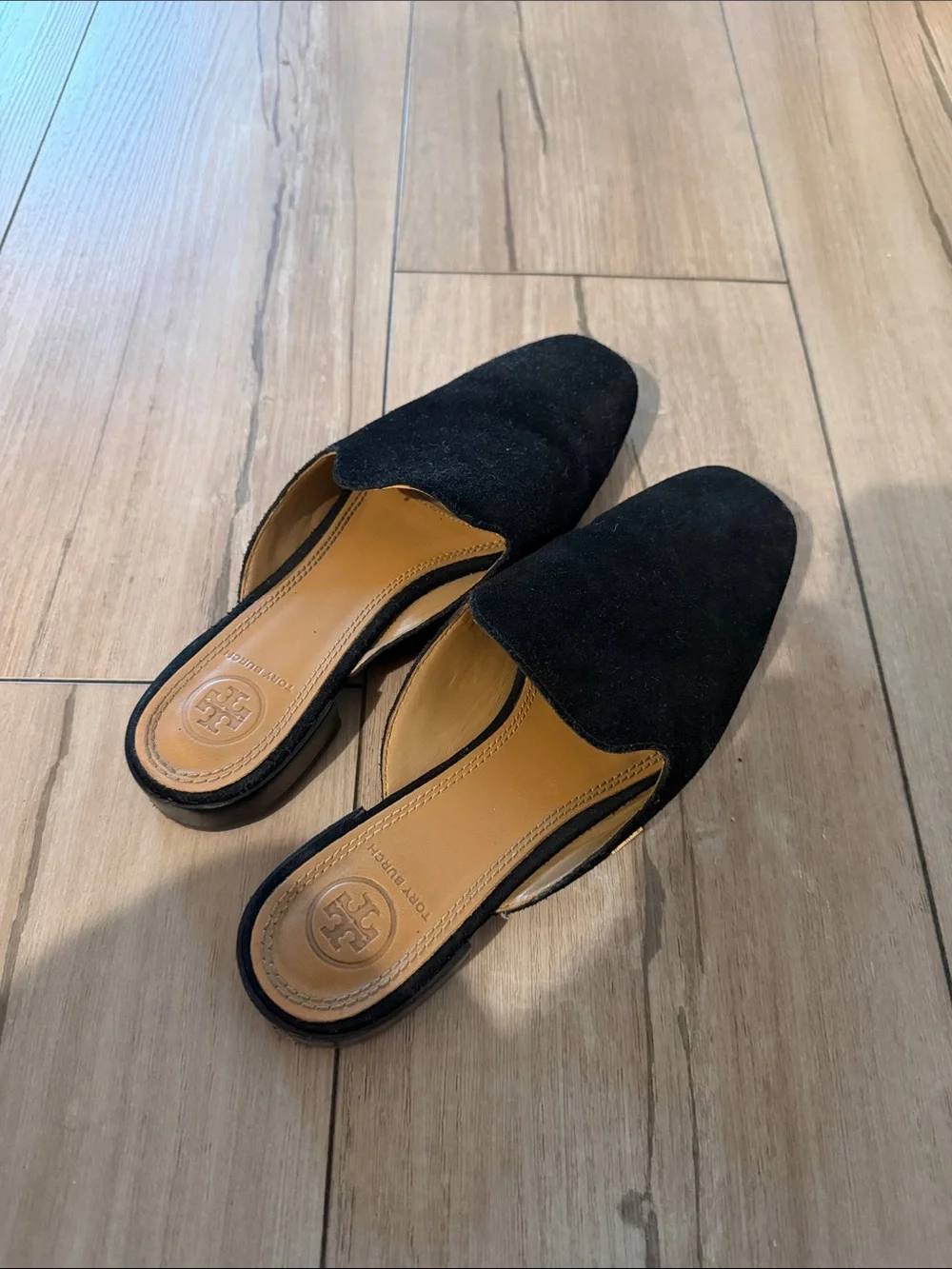 Tory Burch Black Suede Backless Slide Mules